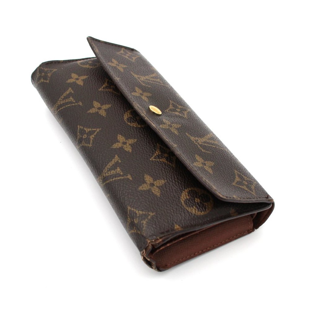 Louis Vuitton Sarah Wallet Brown Tan Leather Monogram Snap Closure Portefeiulle - Picture 3 of 8